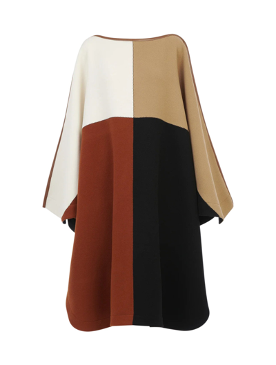 Chloé Colorblock Wool Blend Long Poncho In Multicolour