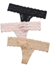B.tempt'd By Wacoal Lace Kiss Thong 3 Pack In Rose,natural,black