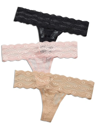 B.tempt'd By Wacoal Lace Kiss Thong 3 Pack In Rose,natural,black