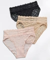 B.tempt'd By Wacoal Assorted 3-pack Lace Kiss High Cut Briefs In Rose,natural,black