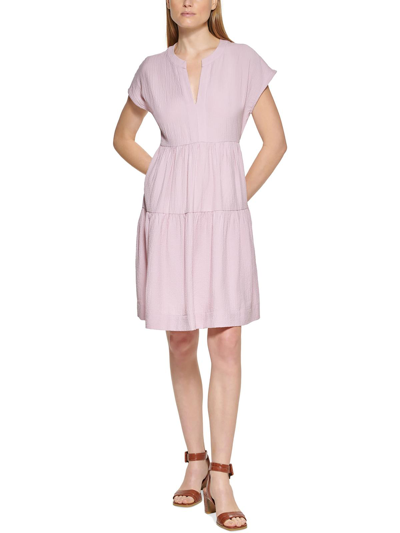 Calvin Klein Petites Womens Gauze Shift Mini Dress In Pink