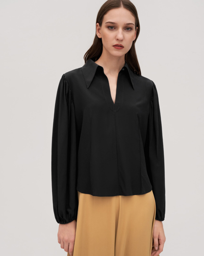 Lilysilk Elegant Pullover Silk Peony Blouse For Women In Black