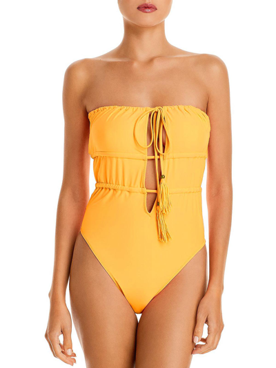 Ramy Brook Marta Womens Plunge Gathered One-piece Swimsuit In Yellow