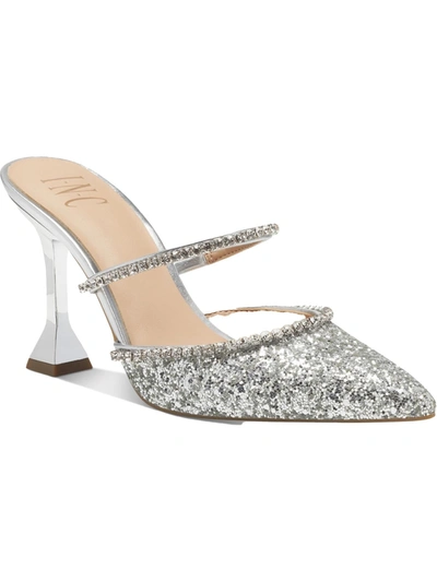 Inc Gylana Womens Slip On Glitter Block Heels In Silver