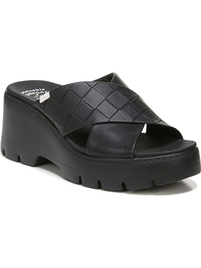 Dr. Scholl's Shoes Checkin High Womens Faux Leather Contour Flatbed Platform Sandals In Black