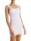 Aqua Womens Crochet Sleeveless Sheath Dress In White