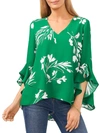 VINCE CAMUTO WOMENS PRINTED V NECK BLOUSE