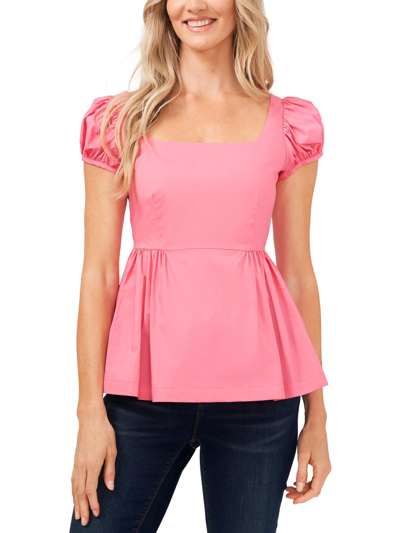 Cece Womens Square Neck Cotton Peplum Top In Pink
