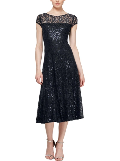 Slny Womens Lace Sequined Midi Dress In Black