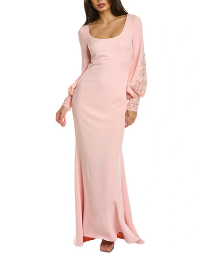 Badgley Mischka Lace Sleeve Gown In Pink