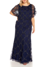 ADRIANNA PAPELL PLUS WOMENS MESH EMBELLISHED EVENING DRESS
