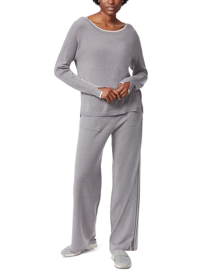 Anne Klein Sport Womens Contrast Trim Jewel Neck Pullover Sweater In Grey