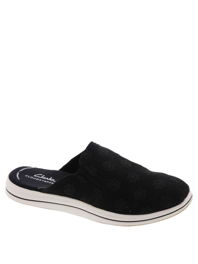 Clarks Breeze Shore Womens Embroidered Canvas Mules In Black