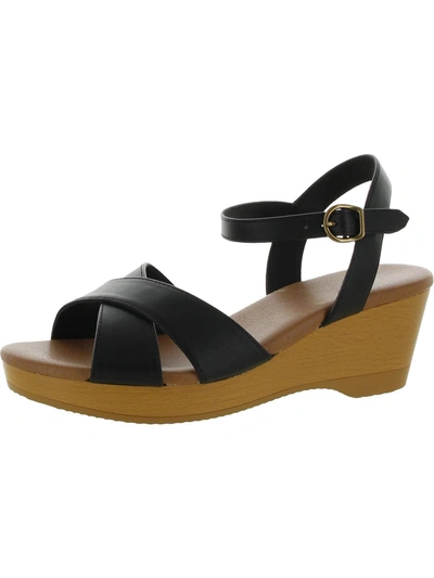 Style & Co Chloe Womens Faux Leather Ankle Wedge Sandals In Black