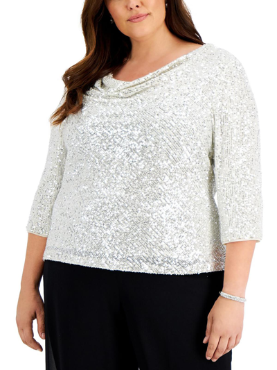 Alex Evenings Cowlneck Sequin Tunic In Silver