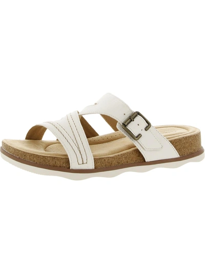 Clarks Brynn Hope Womens Leather Buckle Slide Sandals In White