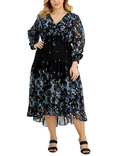 Taylor Plus Womens Floral Print Calf Midi Dress In Multi