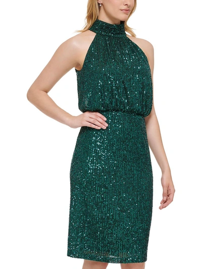Eliza J Womens High-neck Embellished Cocktail And Party Dress In Emerald