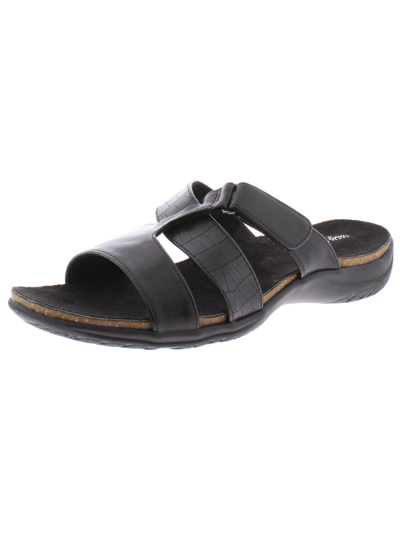 EASY STREET FRENZY WOMENS FAUX LEATHER FLAT SLIDE SANDALS