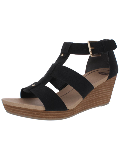 Dr. Scholl's Shoes Barton Womens Faux Leather Snake Print Wedge Sandals In Black