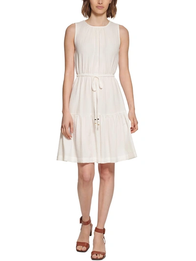 Calvin Klein Womens Crinkled Tiered Fit & Flare Dress In White