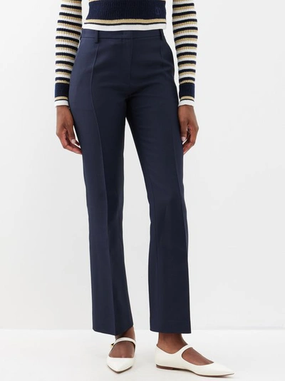 Valentino Wool-blend Crepe Trousers In Navy
