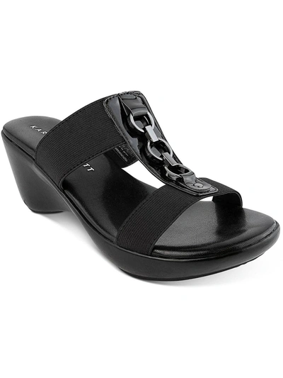 Karen Scott Pimaa Womens Faux Leather Slip On Wedge Heels In Black