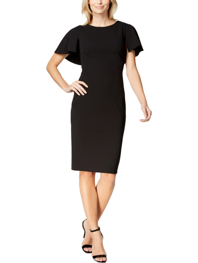 Calvin Klein Womens Flounce Sleee Midi Wear To Work Dress In Black