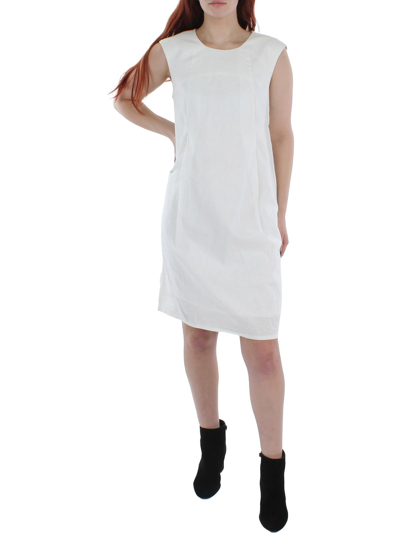 Anne Klein Womens Linen Blend V Neck Shift Dress In White