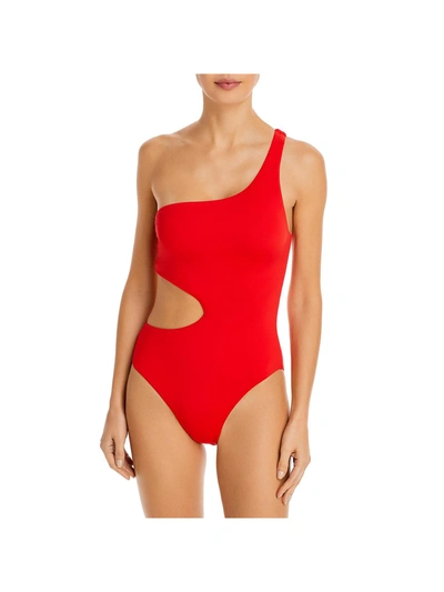 Aqua Swim Womens Stretch One Shoulder One-piece Swimsuit In Red