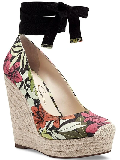 Jessica Simpson Zexie Womens Canvas Wrap Wedge Heels In Multi