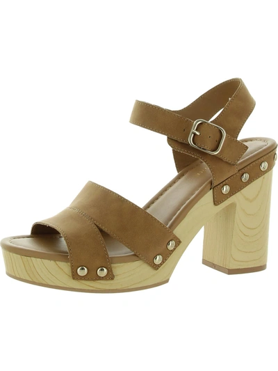 Sun + Stone Delestep Womens Faux Leather Ankle Strap Block Heels In Brown