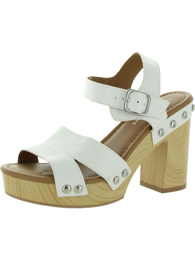 Sun + Stone Delestep Womens Faux Leather Ankle Strap Block Heels In White