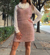 NAKED ZEBRA Tweed Sweetheart Mini Dress In Rose/pink