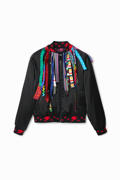 Desigual Johnson Hartig Ribbon Bomber Jacket In Black