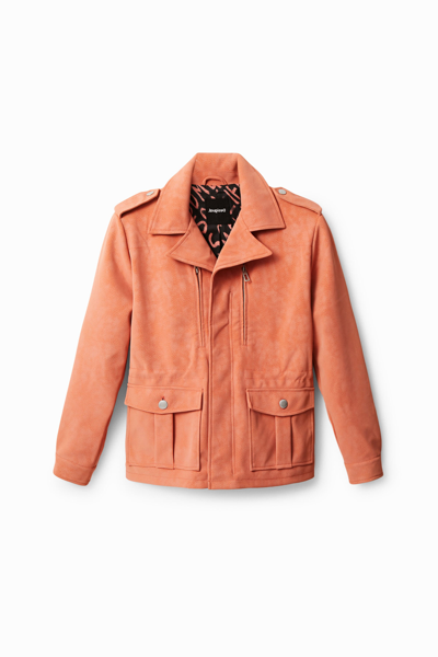 Desigual Straight Multi-pocket Jacket In Orange