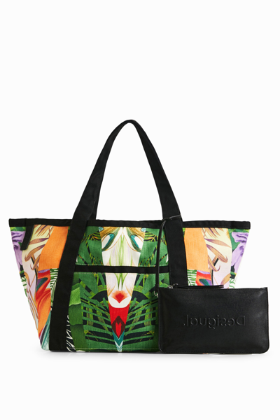 Desigual Sustainable Cotton Shopper In Green