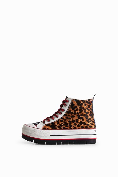 Desigual Animal Print High-top Platform Sneakers In Material Finishes