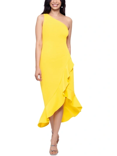 Aqua Womens Crepe One- Shoulder Midi Dress In Yellow