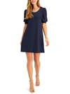 Msk Petites Womens Knit Puff Sleeves Sheath Dress In Blue