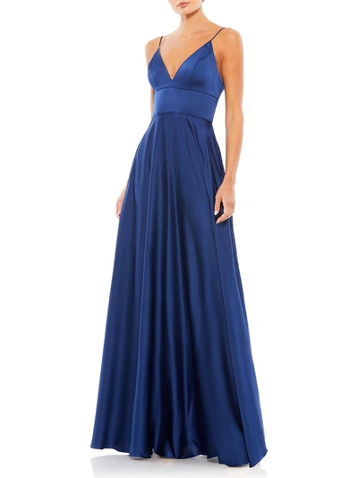 Ieena For Mac Duggal Womens Satin Sleeveless Evening Dress In Blue