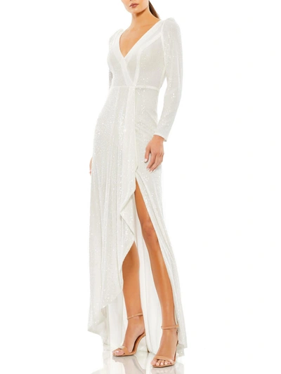Ieena For Mac Duggal Womens Faux Wrap Long Wrap Dress In White