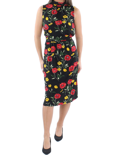 Leota Aria Womens Ruched Floral Midi Dress In Red