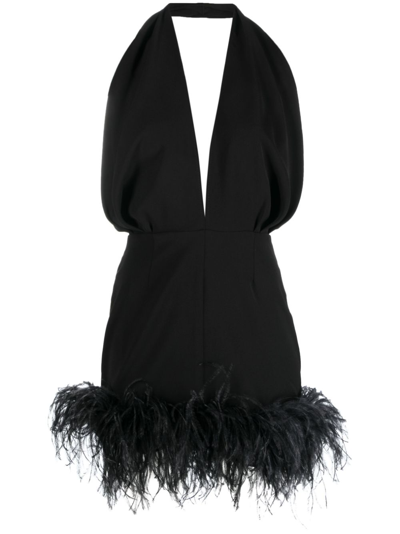 16arlington Black Feather-trim Minidress
