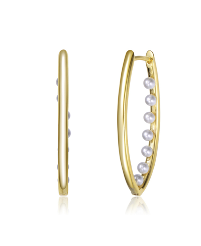 Rachel Glauber 14k Gold Plated Pearl Hoop Earrings In Gold-tone