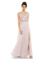 Mac Duggal Embellished Cap Sleeve Bodice Flowy Gown In Rose