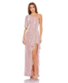 Mac Duggal Sequined Flutter Sleeve One Shoulder Draped Gown In Mauve
