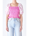 English Factory Colorblock Tulip Print Smocked Top In Pink/white