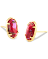 Kendra Scott Grayson Stone Stud Earrings In 14k Gold Plated In Bronze Veined Red And Fuchsia Magnesite