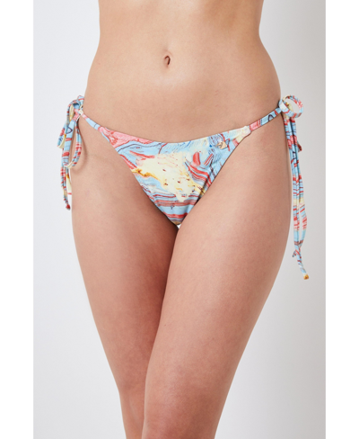 Twill Active Summer Printed Bikini Bottom With Drawstrings In Blue